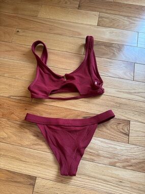 Frankie's Bikinis Ribbed Burgundy Two-Piece Bikini Set Classic NWOT